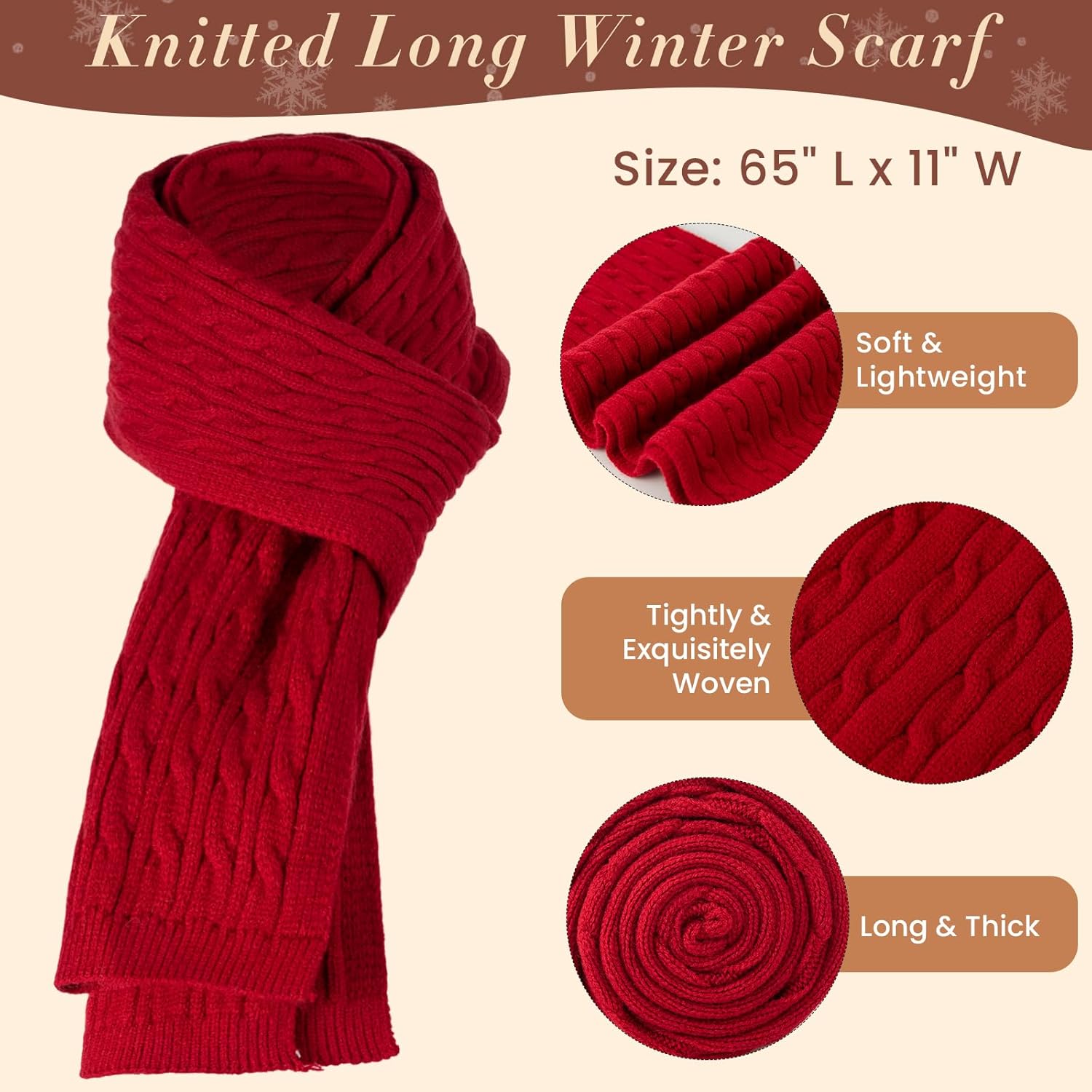 Tavaleu Winter Scarf Hat Gloves Set for Women Men, Warm Lined Beanie Hats Touchscreen Gloves Soft Long Scarf - Image 3