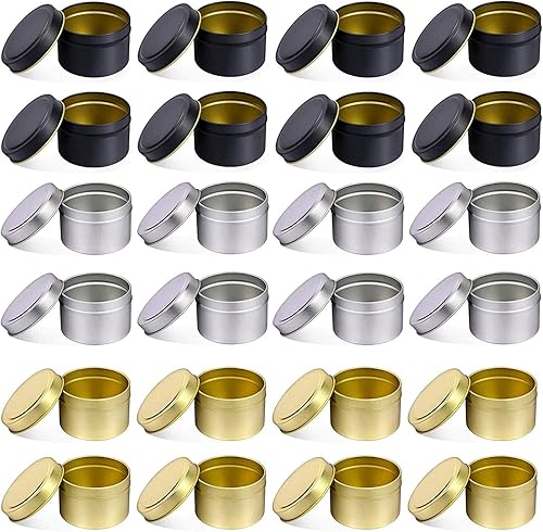24 recipientes para hacer velas de 8 onzas, latas decorativas redondas de metal a granel, tarros de velas reutilizables para hacer velas de