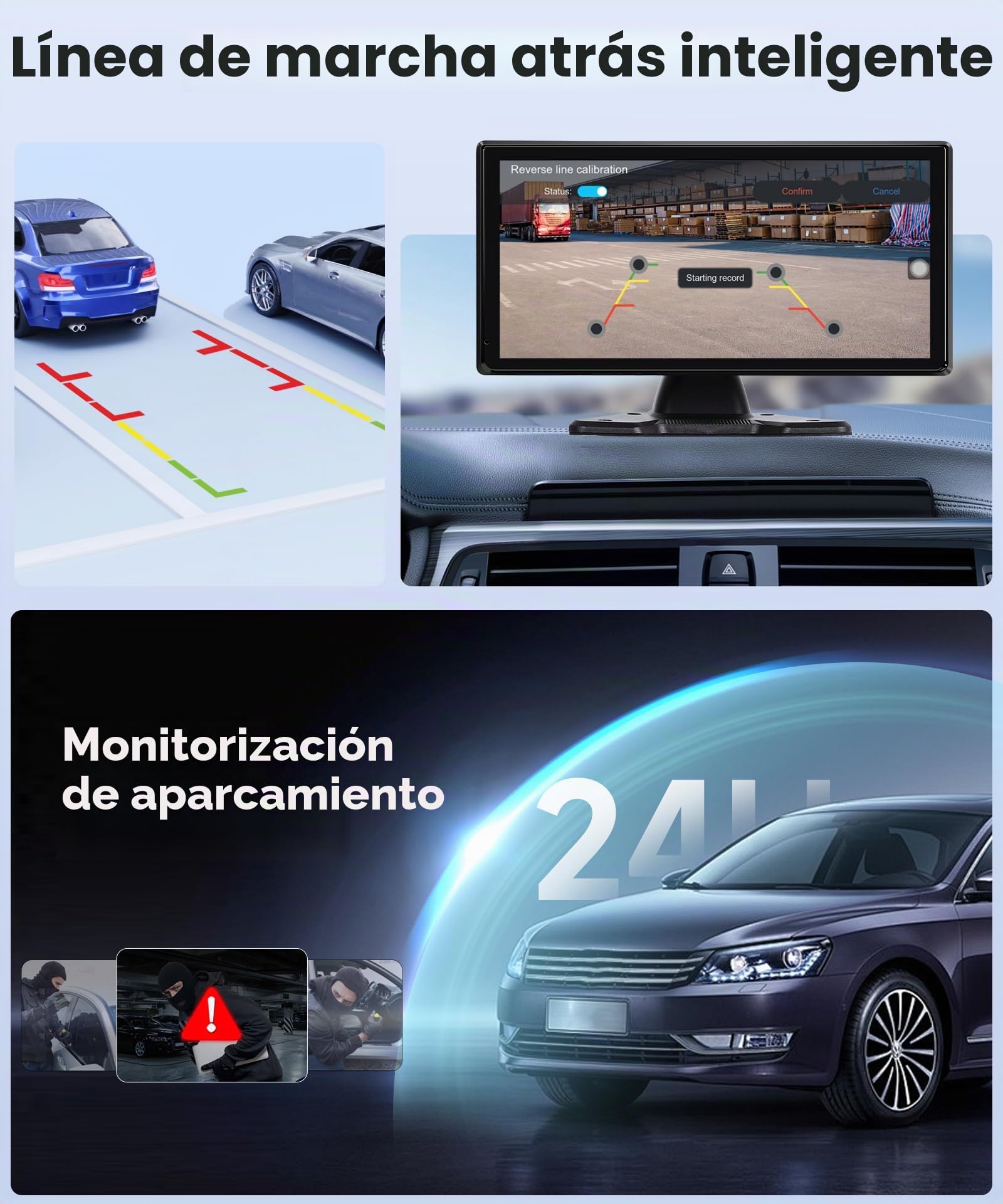 4K Cámaras de Visión Trasera 4 Cámaras Set avec Wireless Carplay Android Auto, 10,36 Pulgadas Monitor 4 Pantallas Divididas, Bluetooth/Transmisor FM/Vídeo en Bucle/Vídeo WiFi para Camión/Bus/Furgoneta
