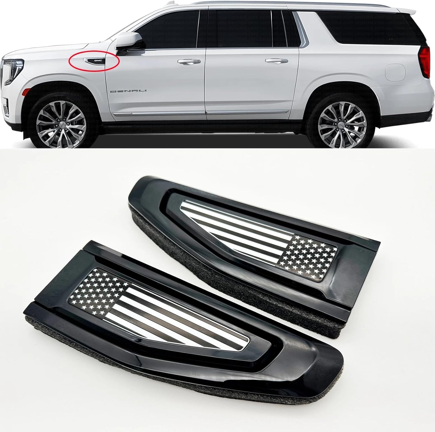 Pair Custom Vent Emblem Kit USA Flag 3D Badge Compatible with 2021-2024 GMC Yukon Yukon XL 3.0 Emblem Kit 544979545 New (Black)