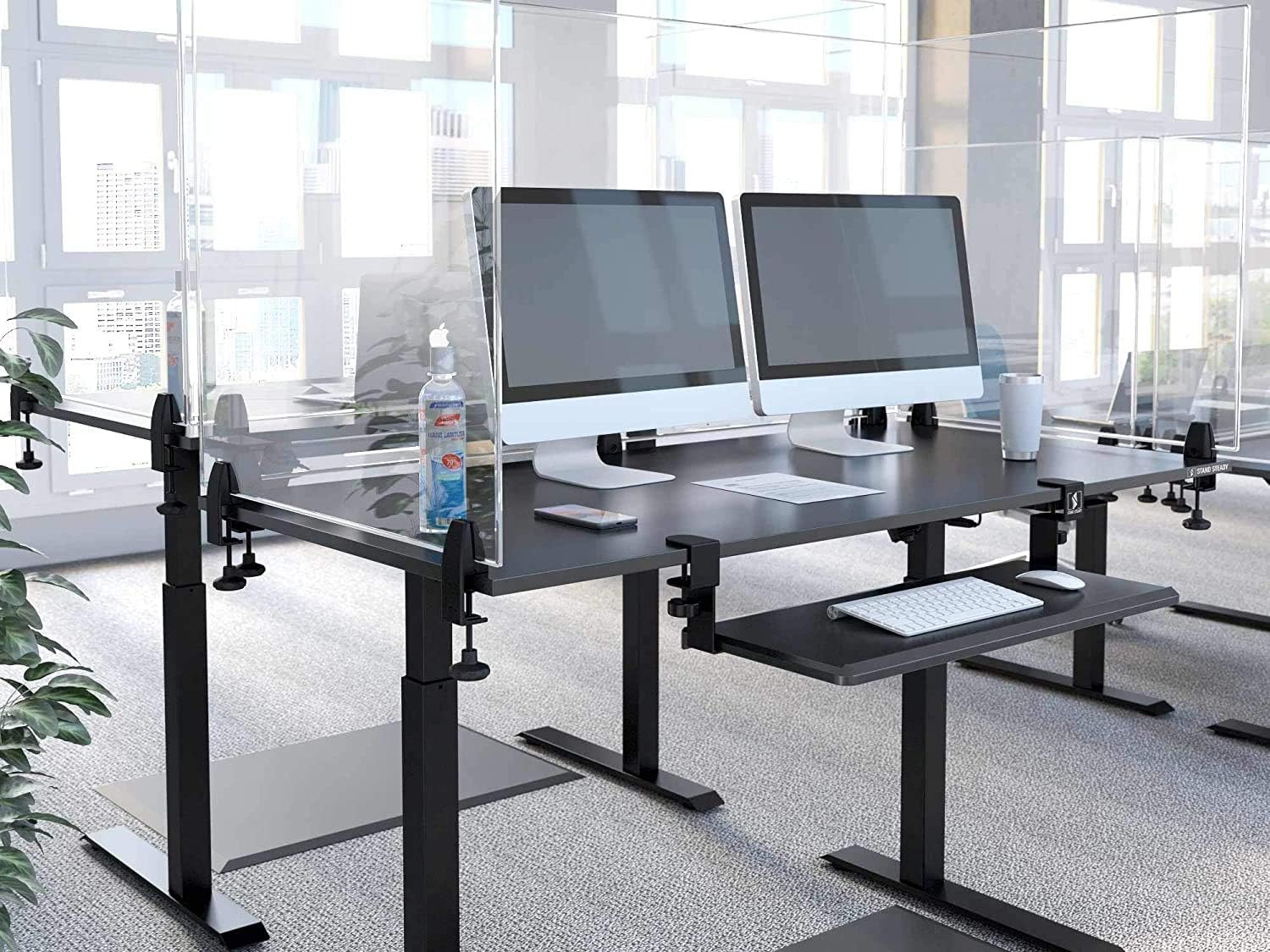 Stand Steady Clear Desktop Panel | Clamp On Protective Acrylic Shield & Sneeze Guard | Desk Divider Securely Attaches to Desks & Tabletops | For Offices, Schools, Libraries & More (48 x 30) : Office Products