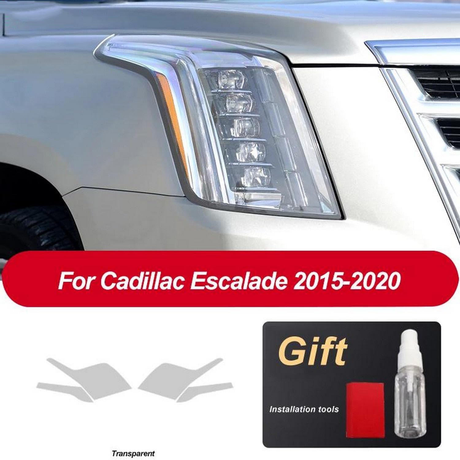 2 Pcs Car Headlight Protective Film Headlamp Restoration Transparent Black TPU Sticker，for Cadillac Escalade 2015-2020 Accessories