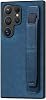 Omio Designed for Galaxy S24 Ultra Leather Case with Stand & Strap, Wrist Strap Leather Back Cover Hard PC Shockproof Finger Grip Case for Galaxy S24 Ultra Men Women Girls, Blue