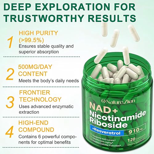 Miniatura 5 de Suplemento NAD - Ribosida de nicotinamida liposomal, resveratrol, quercetina, NAD nicotinamida ribósido resveratrol 900 mg, suplemento NAD+ para