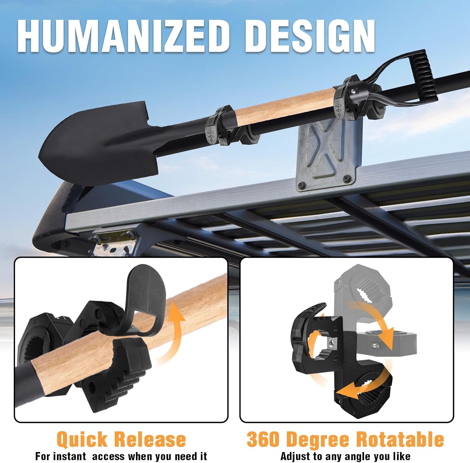 Quick Release Shovel Holder Mount Roof Rack Shovel Mounts for Trucks Off-Road Vehicles UTVs ATVs with 1" 1.5" 1.75" Bull Bars Roof Racks Roll Cages Hold 29-36mm Diameter Tools 2 Pairs