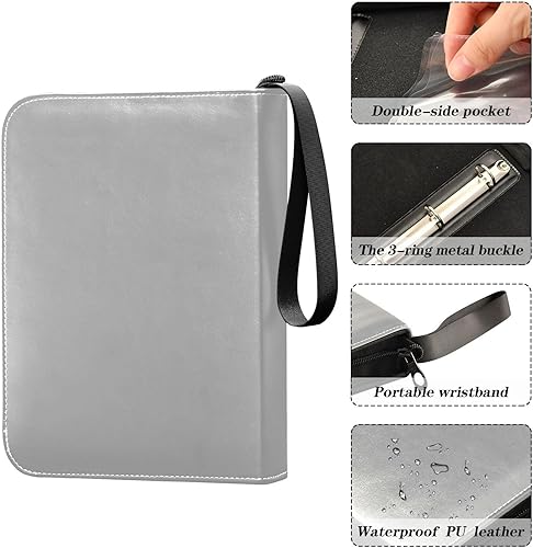 Miniatura 4 de Dark Gray Binder Card in Sturdy PU Leather, 400 Pocket, Easy-to-Clean Double Sided Card
