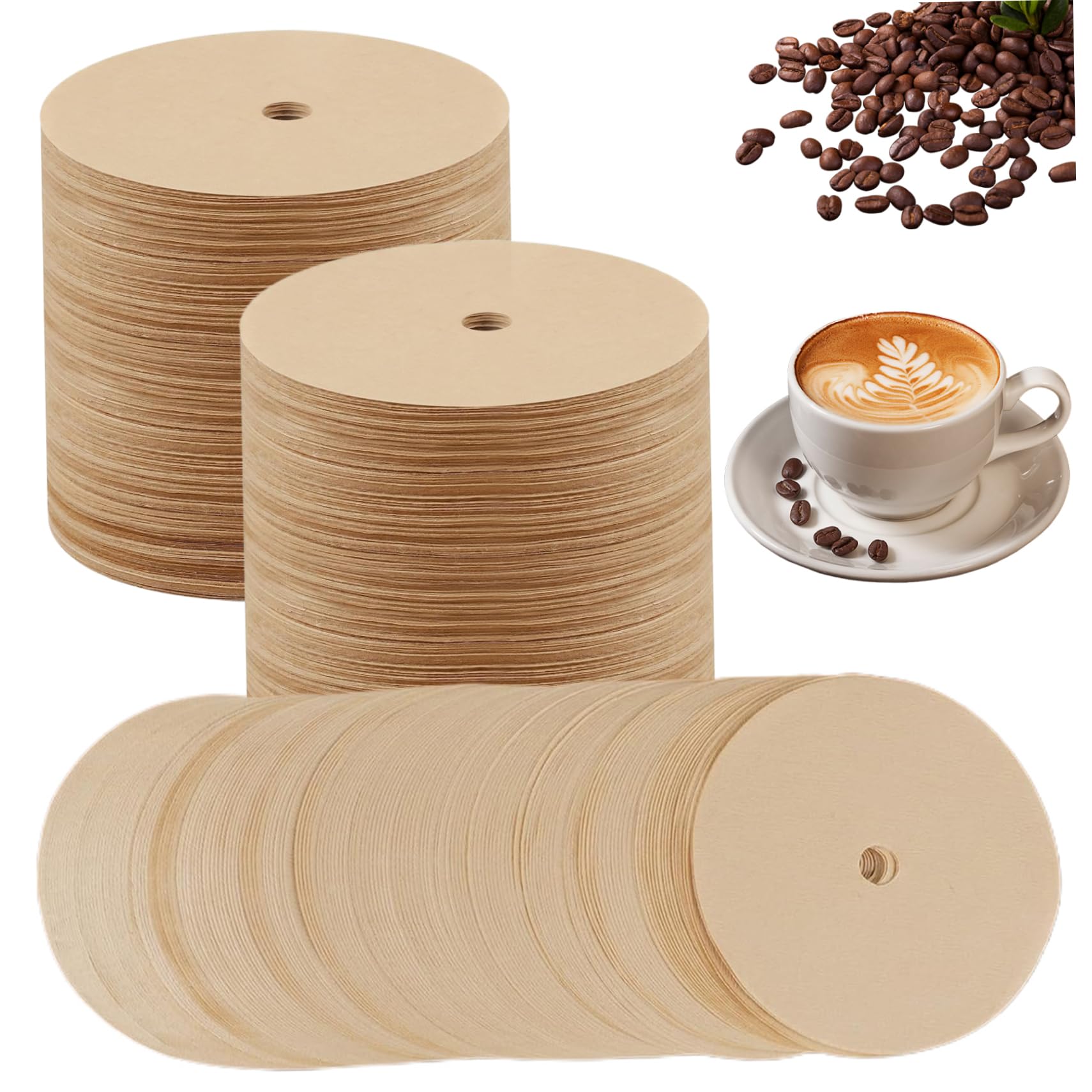 CAKEEYUM Percolator Coffee Filters 300Pcs 3.75 Inch Unbleached Wood Pulp Paper Coffee Filters for Percolators Safe and Non-toxic with Hole for Home Shops Percolator