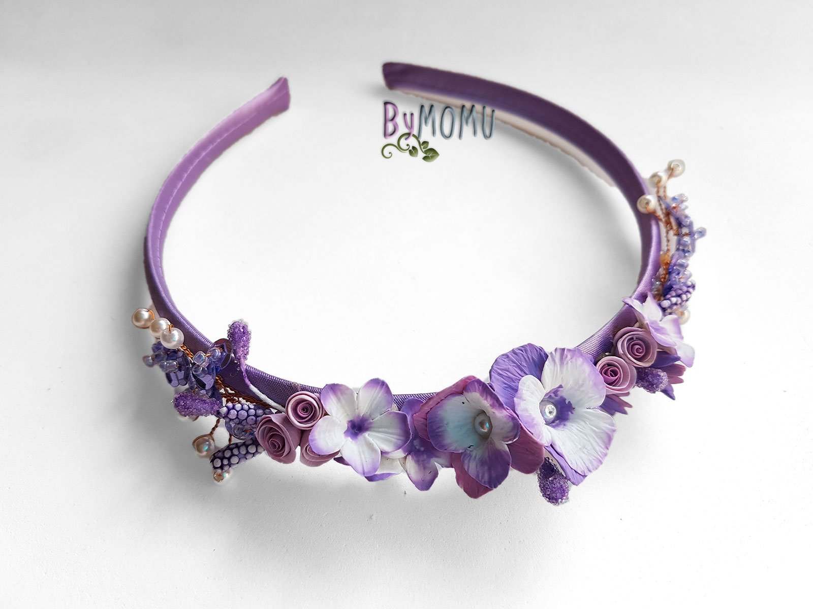 Stirnband für Mädchen mit Violett Blumen der russischen Porzellan Erstkommunion - Handgefertigt -