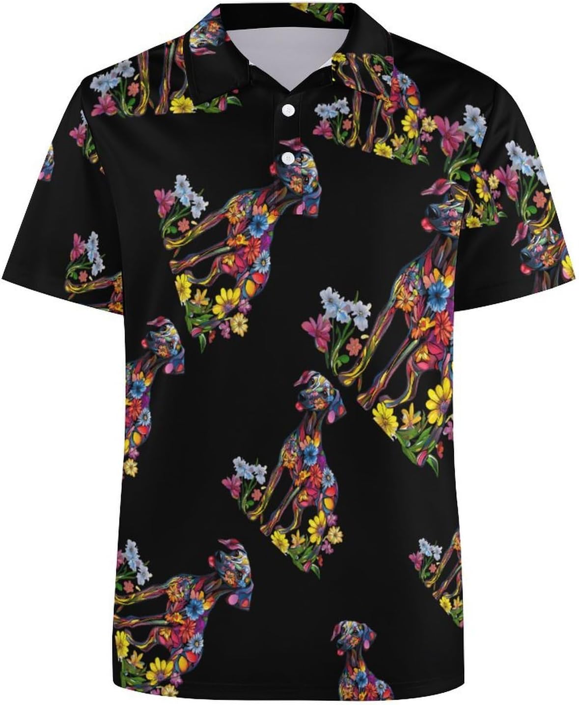 Floral Print Greyhound Dog Womens Golf Polo Shirts Summer Short Sleeve Collared 3 Buttons T Shirt Activewear Tops