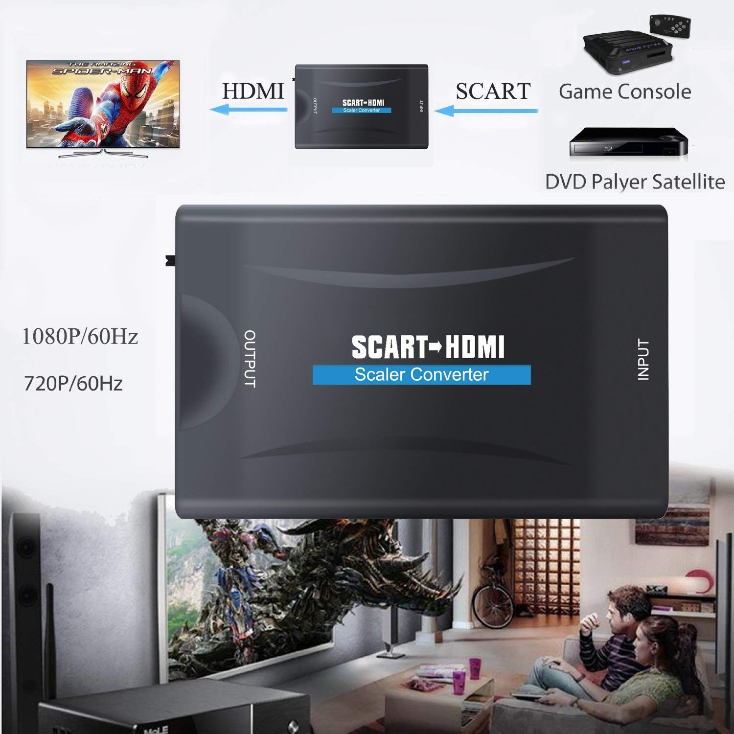 Adaptateur Peritel vers HDMI kyx pour HDTV STB Xbox PS3 Sky DVD Blu-Ray