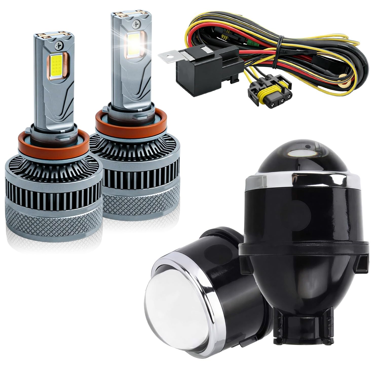 Carzex 3.0" Projector Lens Fog Light High/Low Beam 12V BI-Xenon Projector Housing with 300W H8 LED RX21 Automotive Fog Light Bulbs-image-46