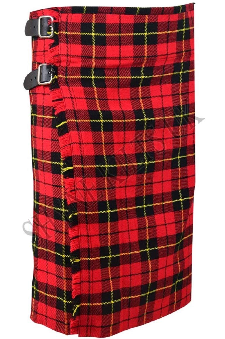 Shyne Kilts U.k Men's Red 8 Yard Kilts Scottish Kilts 16Oz, Casual Kilt - Wallace (42")