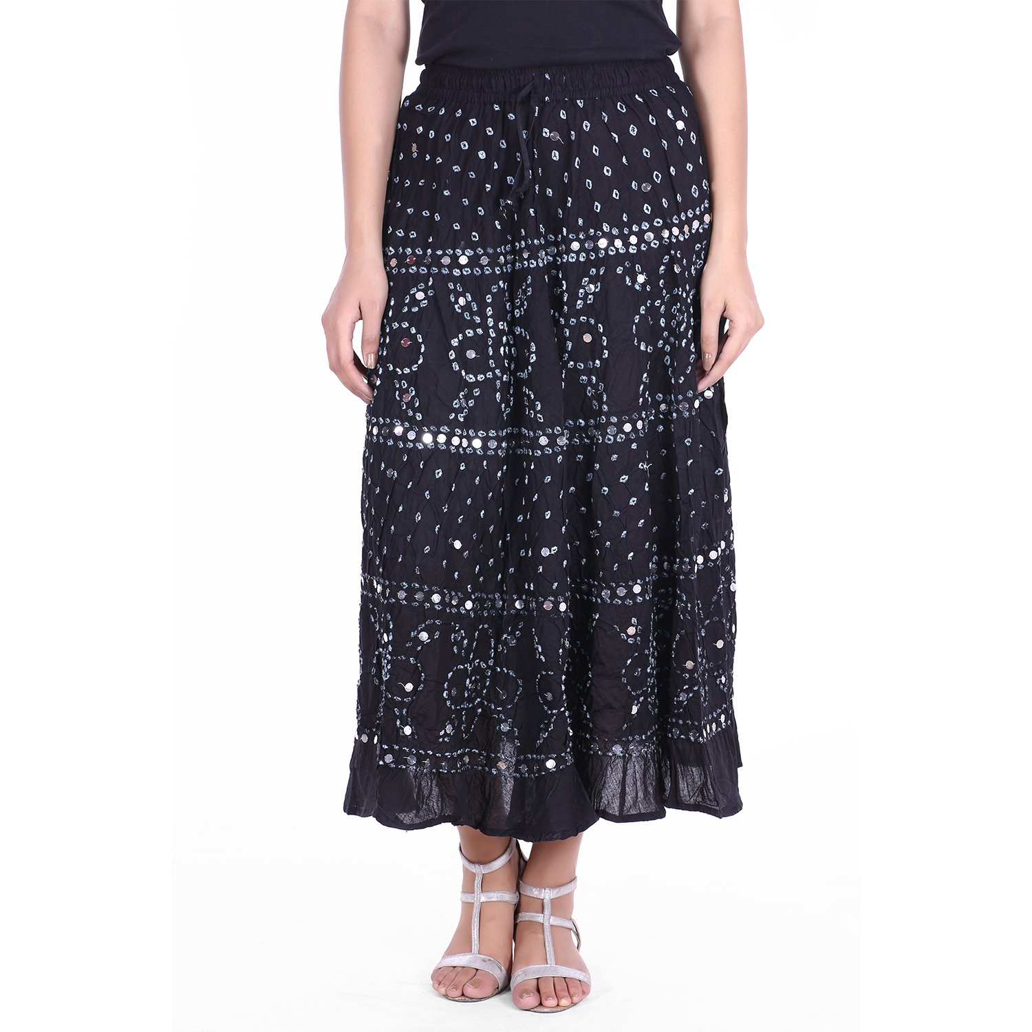 jabama Women's Pure Cotton Hand Craft Tie-Dye Traditional Ankle Length Bandhej Print Full Long Maxi Skirt (Length: 36 in, Waist: 24-32 in)-picture-44