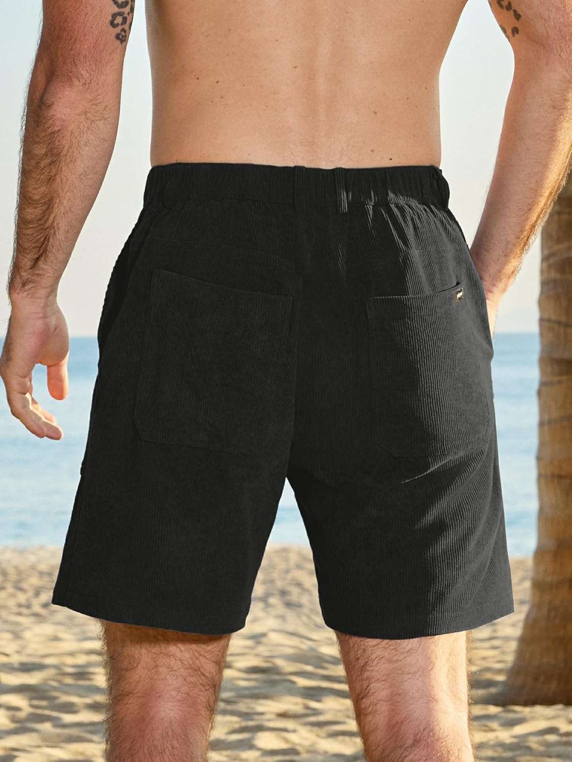 PLEPAN Mens Corduroy Shorts 7 Inch Casual Vintage Elastic Waist Relaxed Fit Summer Beach Short with Pockets - Image 2