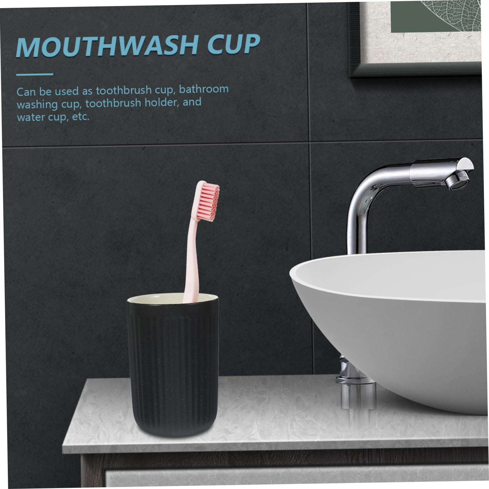 Anneome 2piezas Cepillo de Dientes de Cerámica Retro Tazas de Baño Reutilizables Vaso para Cepillo de Dientes Enjuague Bucal Vaso de Agua Pequeño Negro Líneas Verticales