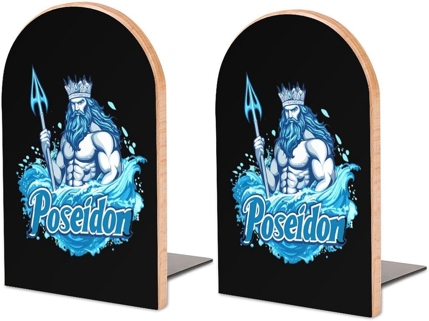 Poseidon Ancient Greece Mythology Decorative Bookends for Shelves Wood 1 Pair Book Stands for Desk Home Office