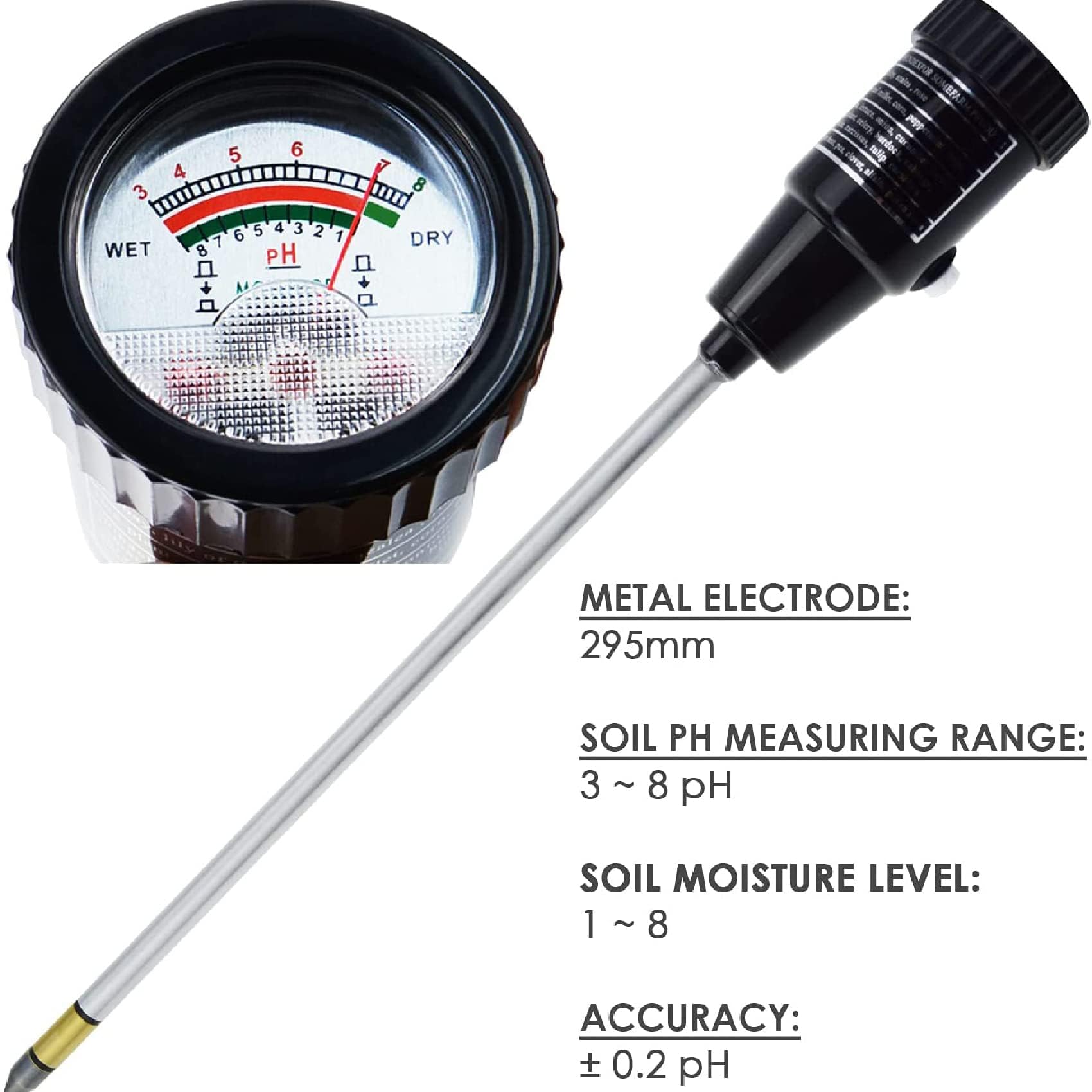 COYEUX Prueba de medidor de Humedad de pH del Suelo, Sensor de sonda de Suelo con sonda de electrodo de 295 mm de Longitud para Plantas de jardín Interiores y Exteriores