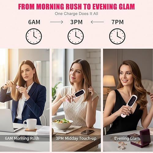 Miniatura 6 de New Go Brush Pro 2025 - Cepillo alisador de cabello inalámbrico  Calentamiento rápido de 20 segundos, tiempo de ejecución de 50 minutos, iones para