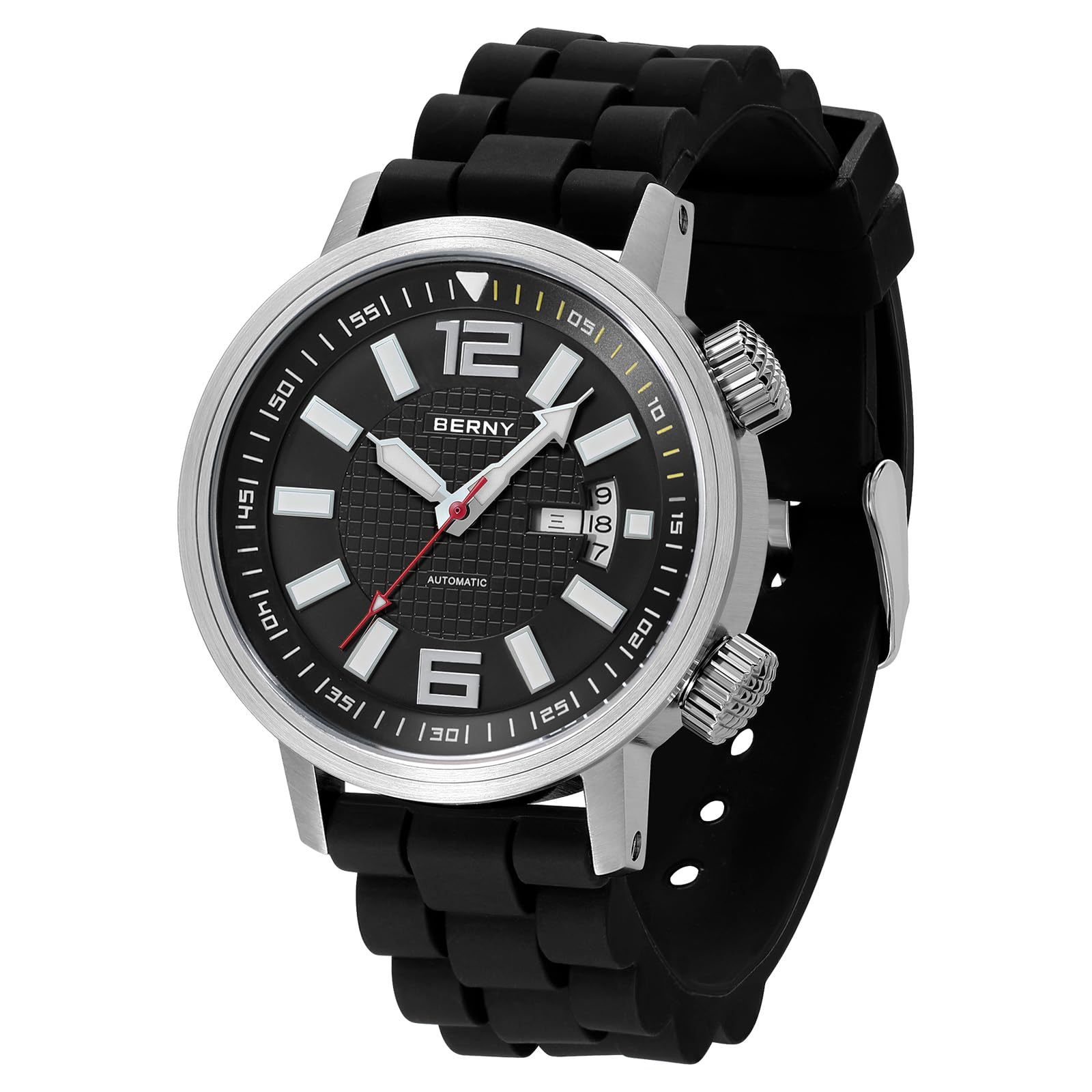 BERNYAutomatic Mechanical Dive Watch for Men Self Winding Sport Silicone Strap Wristwatches Waterproof 20ATM Sapphire Glass Scratch Resistant Super Luminous-No Battery Required