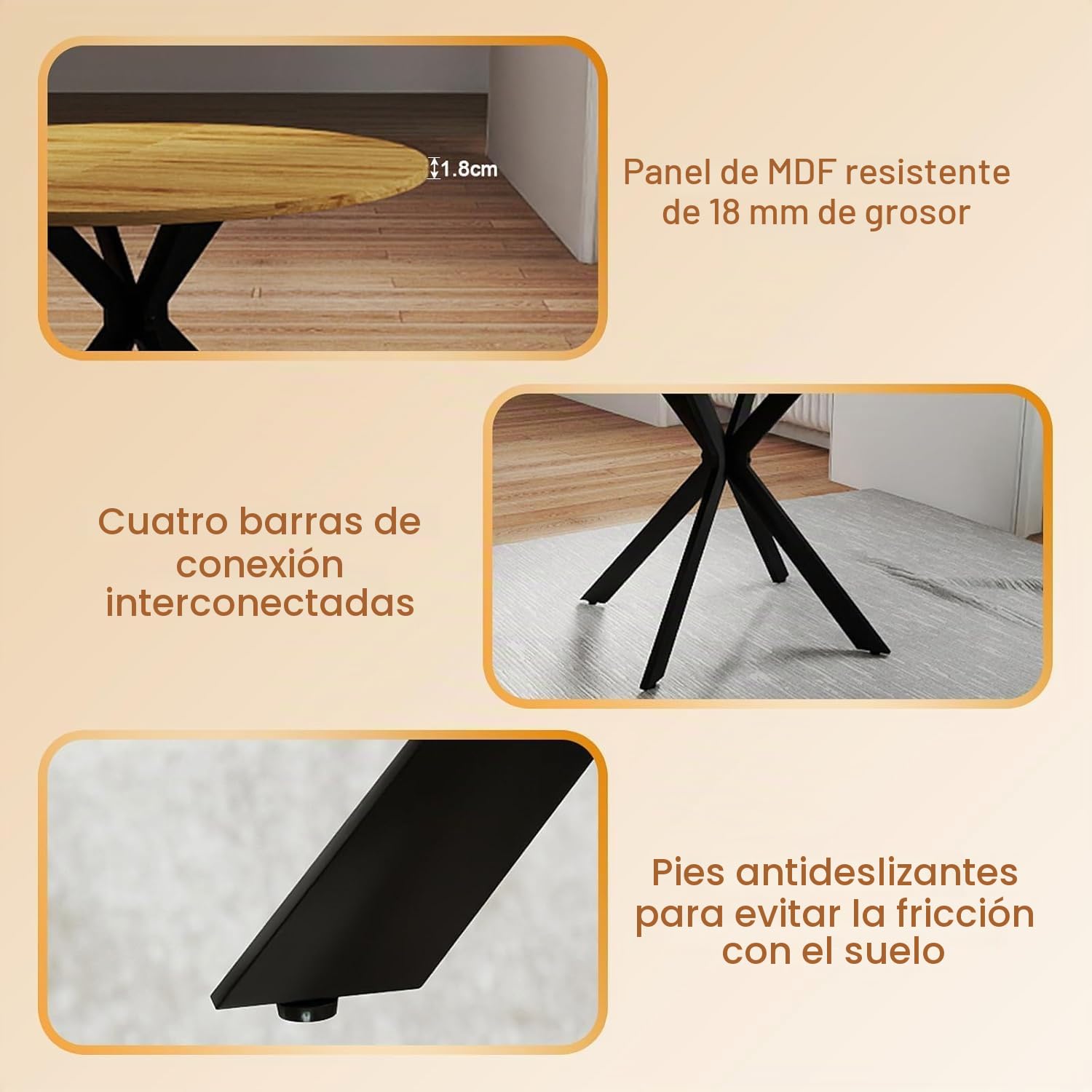 Set de Mesa y Sillas de Comedor, Mesa Redonda 100cm con 4 Sillas Blanco Estilo Escandinavo, Conjunto para Cocina, Salón o Comedor, Medidas: Mesa 100x100x75 cm, Sillas 56×46×82 cm