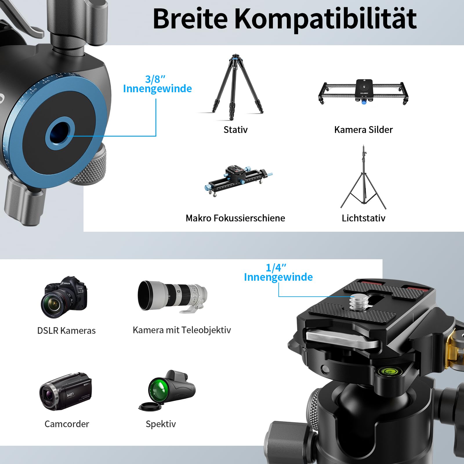 SIRUI KS-10 Kugelkopf Low Profile für Stativ, 29 mm 360° Panorama Aluminium Stativkopf für Kamera, Camcorder, Kugelkopf für Stativ, Einbeinstativ, Maximale Belastbarkeit 15 kg