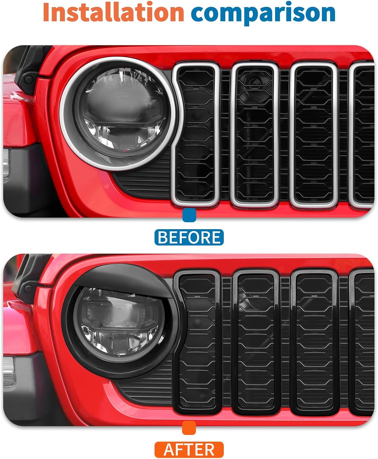 JeCar 9pcs Black Grill Inserts Headlight Covers Trim Kit for 2024 2025+ Jeep Wrangler JL JLU Gladiator JT