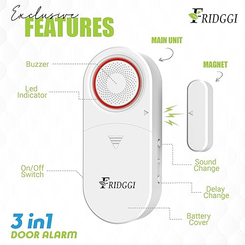 Miniatura 5 de Alarma 3 en 1  Alarma abierta de puerta izquierda, timbre de puertas con retardo, 05103060 segundos, 25 minutos, alerta de apertura de puerta, 80 a