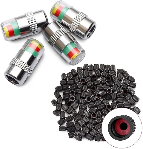 4 tapas de presión de neumáticos y 200 tapas de vástago de válvula de neumático de 32 PSI 2.2 bar TPMS Sensor de presión de neumáticos Tapones de