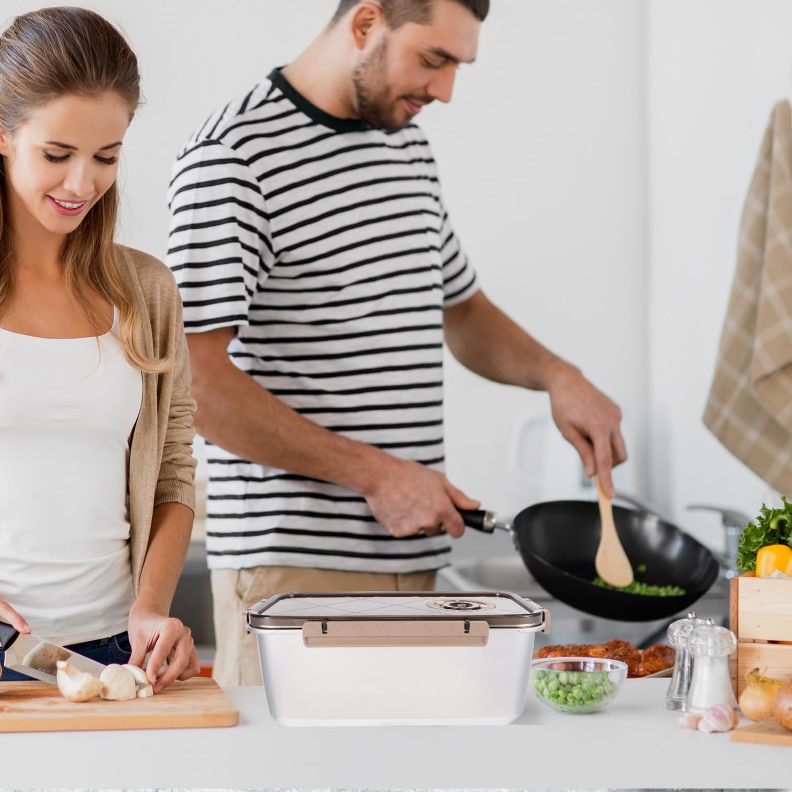 Cabilock Contenedor de Alimentos de Acero Inoxidable 5, 8 L Hermético | Almacenamiento en Nevera y Cocina, Apto para Comida Seca y Marisco, Tapa Sellada con Fecha