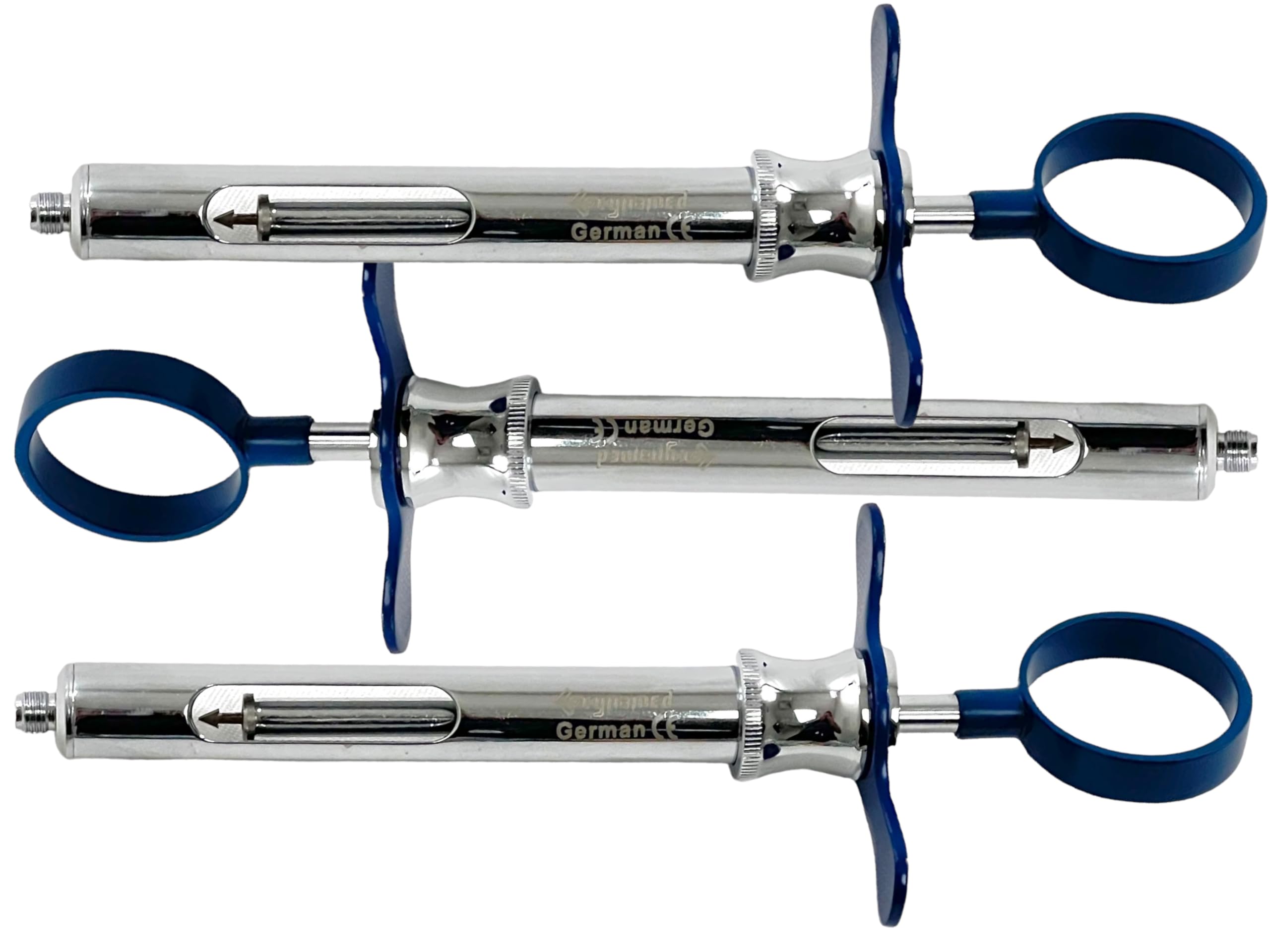 3 Piece Set - 1.8cc Dental Anesthetic Syringe Type-CW | Color Handle Finger Ring Plunger | German Stainless Steel Dental Anesthestics Dispensing Syringe (Set of 3 - 1.8mL - Dark Blue)