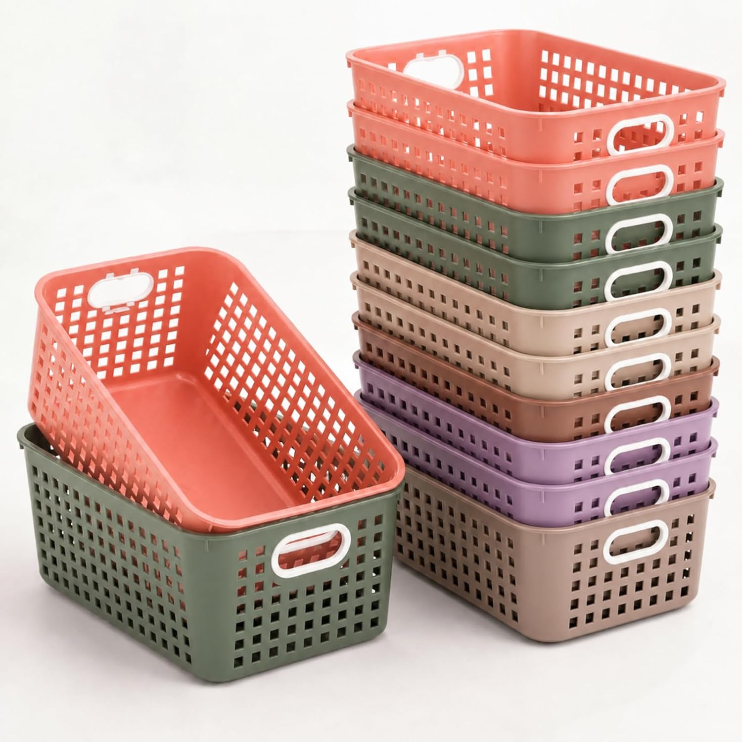Geetery 12 Pcs Classroom Storage Baskets 11 x 7" Plastic Bins,Terrazzo