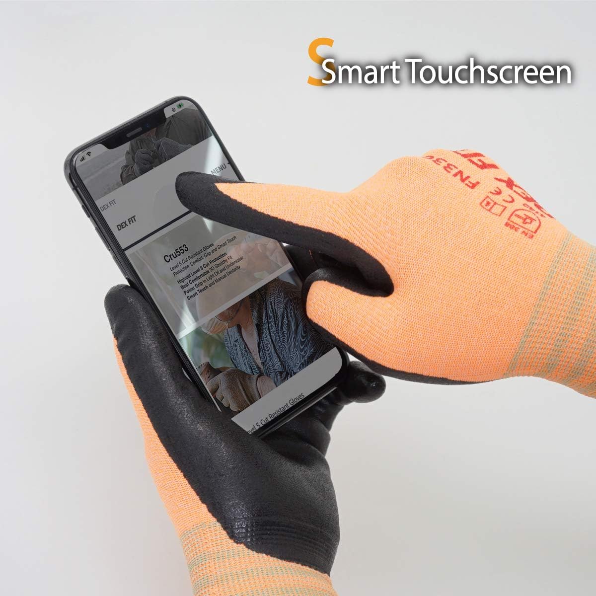 DEX FIT Nitrile Work Gloves FN330, 3D-Comfort Stretchy Fit, Firm Grip, Thin & Lightweight, Touch-Screen Compatible, Durable, Breathable & Cool, Machine Washable; Orange M (8) 3 Pairs - - 