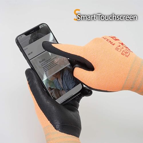 Miniatura 6 de DEX FIT Guantes de trabajo de nitrilo FN330, 12 pares, ajuste elástico 3D, agarre firme, delgados y ligeros, compatibles con pantalla táctil,
