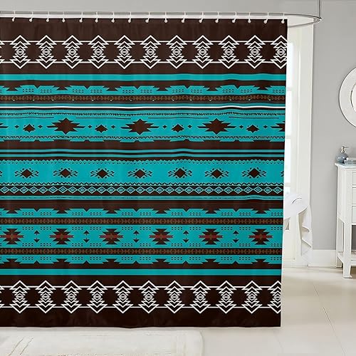 Miniatura 24 de Cortina de baño azteca de 72 pulgadas de ancho x 72 pulgadas de largo, cortina de ducha étnica tribal con flechas occidentales, juego de cortina