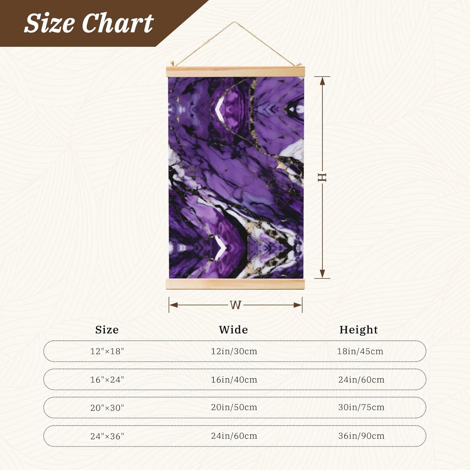 Marble Purple Print Poster Hanger,Hanging Poster, Poster Frame,Wood Poster Hanger, For Wall Hanging