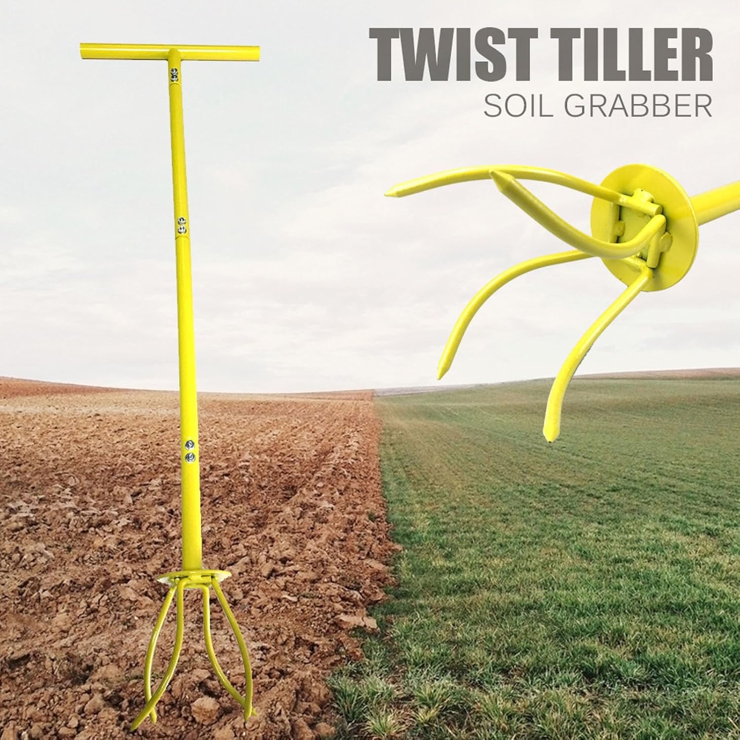 Twist Tiller Garden Claw Narzędzie ręczne Hand Hand Cultywator długi uchwyt ze stali nierdzewnej żółty
