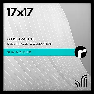 Americanflat 17x17 Picture Frame with Polished Plexiglass - Streamline Collection - Thin Border Square Frame for Wall Display - Hanging Hardware Included - Black