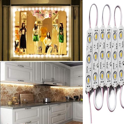 Luces LED para ventanas de módulo – 3000 K blancas, 100 piezas, 49.8 pies, 5730 SMD, 150LM por módulo, IP65 impermeable para carteles publicitarios