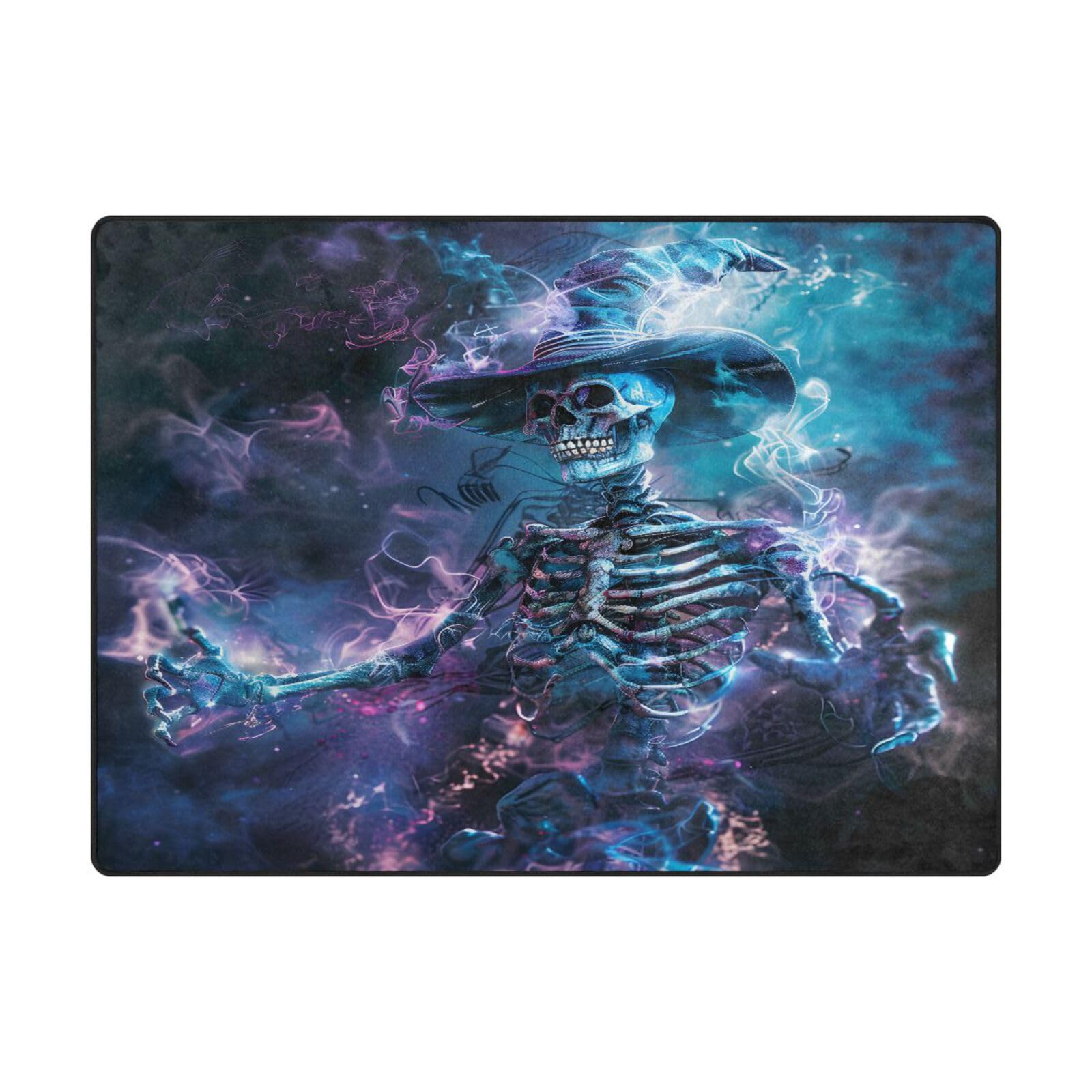 Grand tapis 203x147 cm motif tête de mort contemporain Mnsruu pour salon et chambre