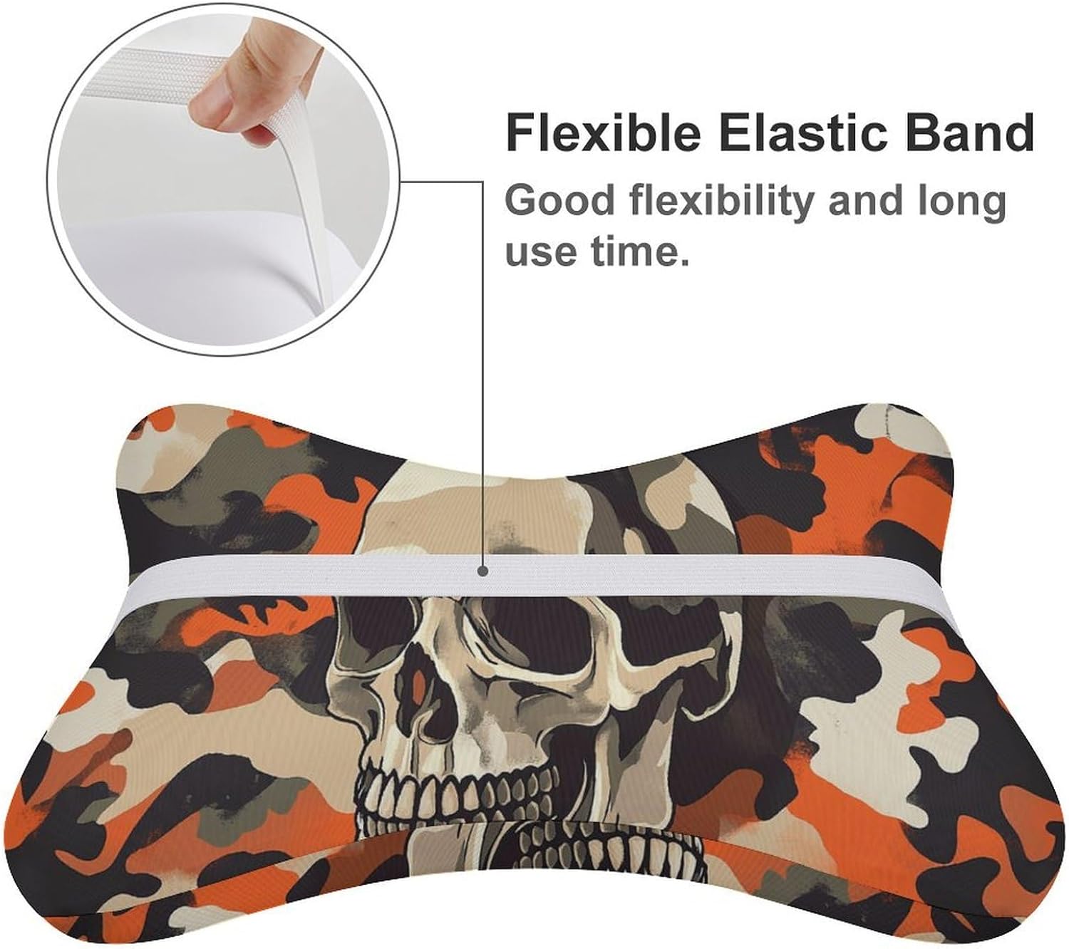 Army Camouflage Pattern with Skull Car Neck Pillows Set of 2, Travel Neck Pillows Head Rest Automobile Bone Pillow for Car Seat