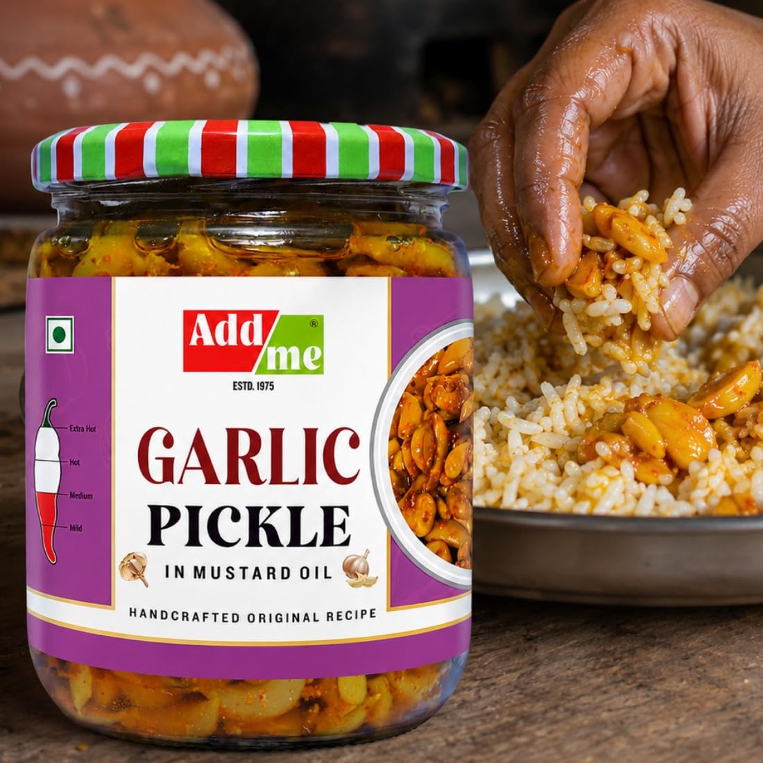 Add Me Garlic Pickle in Mustard Oil 500gm | Homemade Lahsun ka Achar | Tangy Flavorful Lassan ka Achaar in Glass Bottle 2