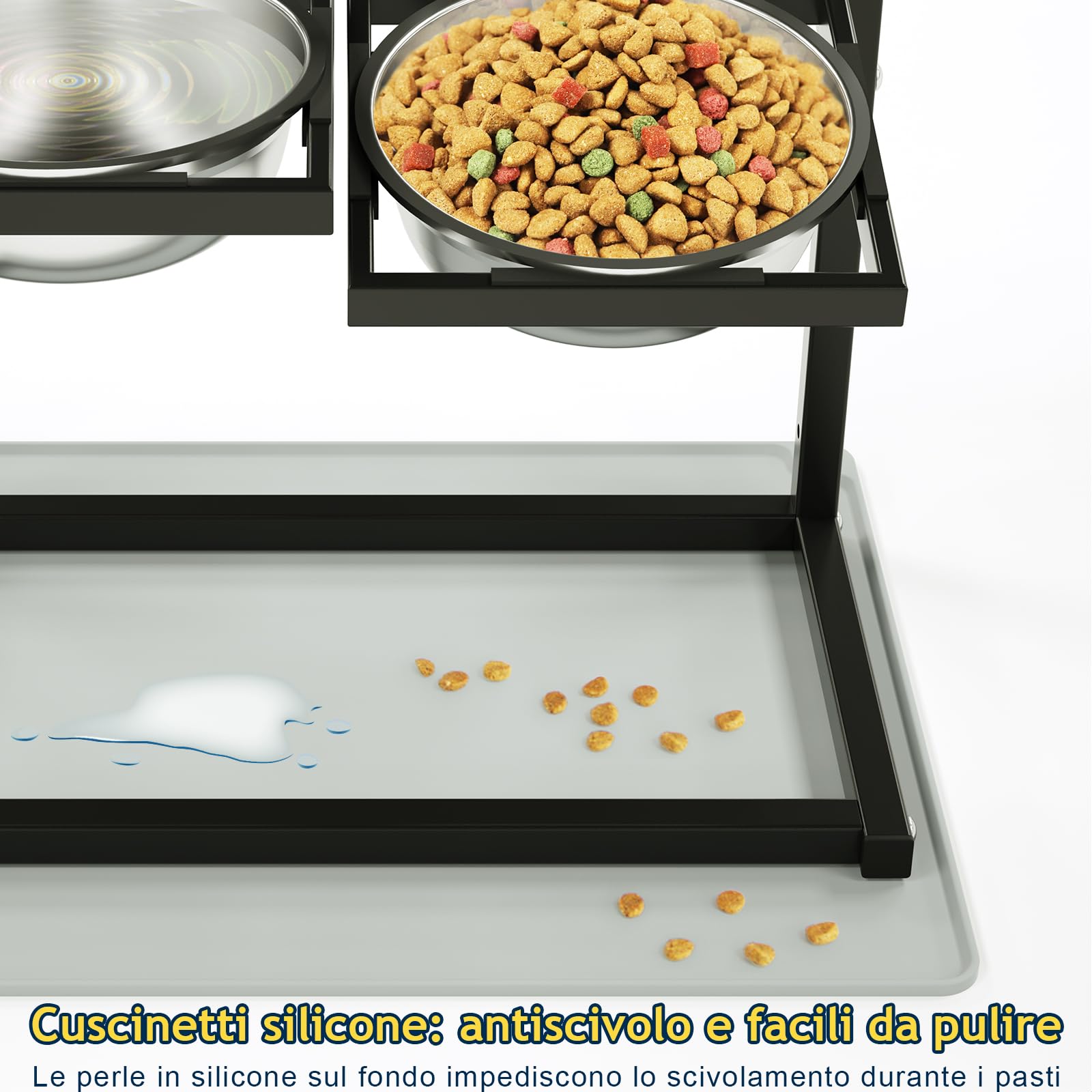 Ciotole Per Cani Rialzate Con Altezza Regolabile Su 4 Livelli E Inclinazione Di 10°, 2 Ciotole In Acciaio Inox (1.5L x 2) E Tappetino Antiscivolo, Adatto a Cani di Taglia Grande, Media e Piccola