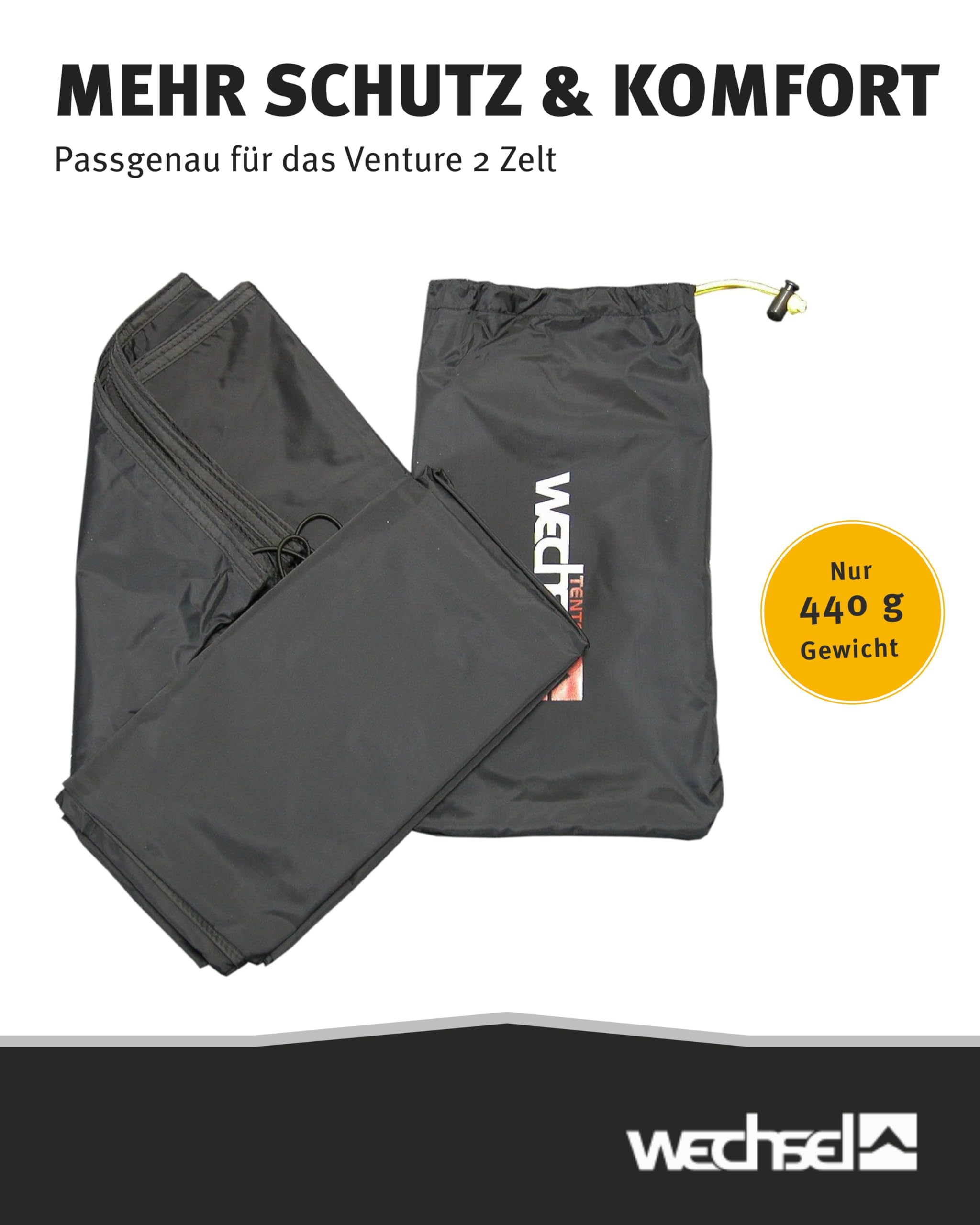 Wechsel Groundsheet Venture 2 I Schwarz I robuste Zelt-Unterlage Boden I Zeltplane wasserdicht mit 7000mm Wassersäule I Bodenplane aus 75D Polyester I Camping-Plane zum Schutz vor Nässe & Schmutz