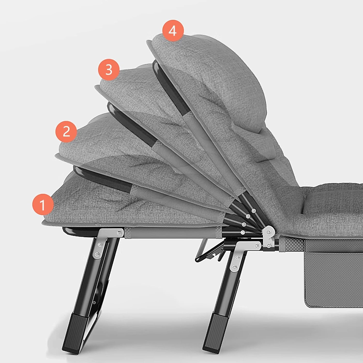 Portable Folding Bed for Adults Four Speed Adjustment Camping Cot for Adults with 3D Headrest Portable Folding Bed for Sleeping 160 kg Load Capacity(Gray A,190 * 70 * 30cm)