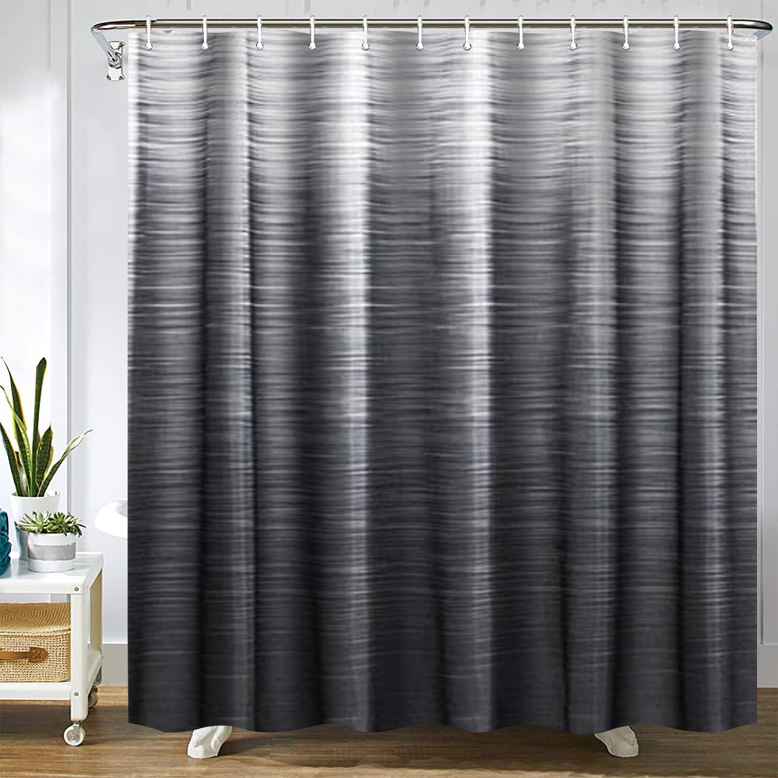 Gaakvrr Shower Curtain Modern Ombre Black Grey Waterproof Bathroom Curtain Set with 12 Hooks, Minimalist Natural Art for Home & Hotel Bathrooms (150x180 cm)