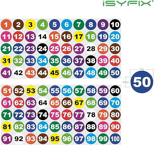 Miniatura 104 de iSYFIX Calcomanías amarillas de números consecutivos – 1 a 100, 2 pulgadas, 1 juego – Vinilo autoadhesivo de alta calidad, ideal para inventario