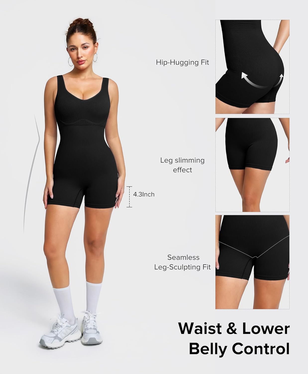 BRXL One Piece Workout Jumpsuit for Women Built in Bra Athletic Rompers U Neck Seamless Compression Short Bodysuit Gym - Image 4