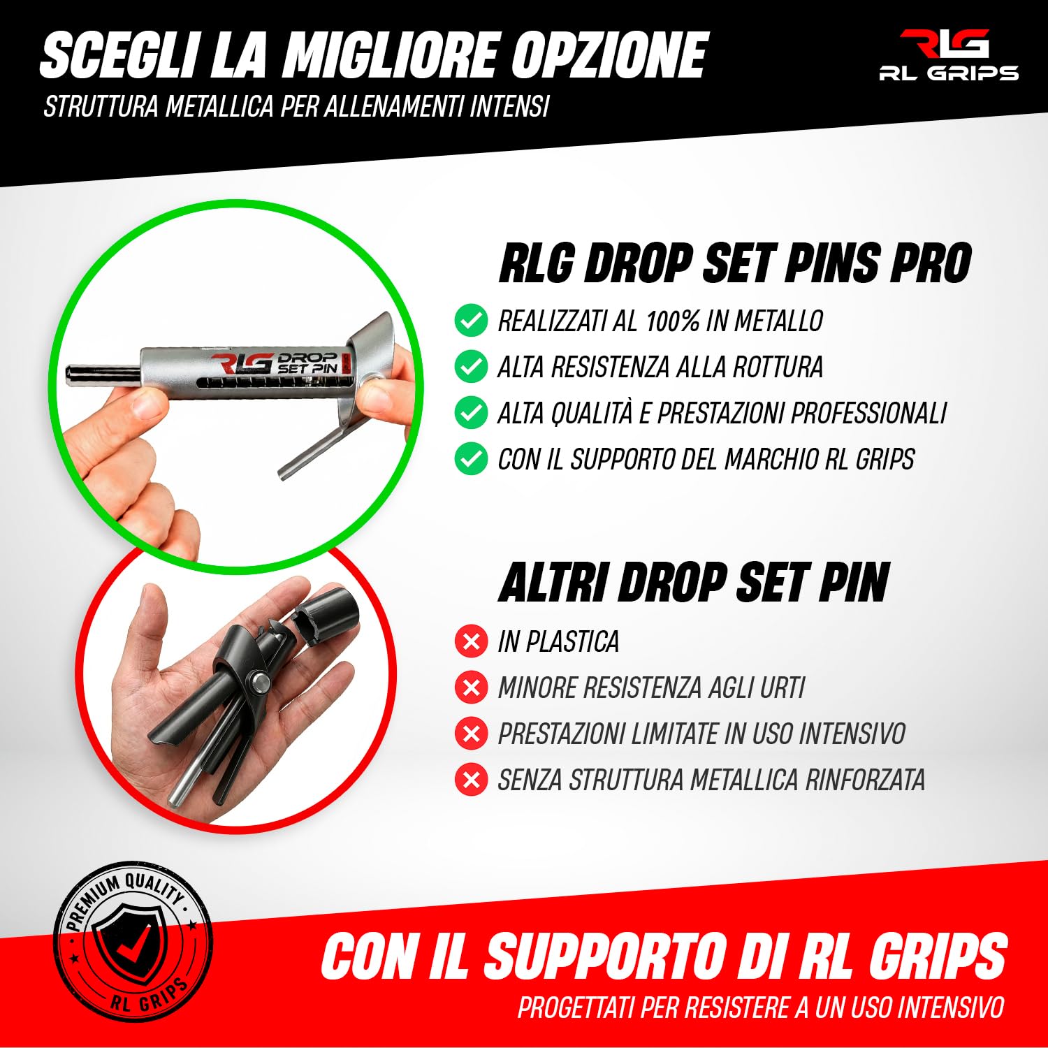 Drop Set Pins PRO per Palestra - Perni in Alluminio per Uso Professionale per Allenamento con Serie discendenti - Perni Automatici in Metallo di Grande Durata