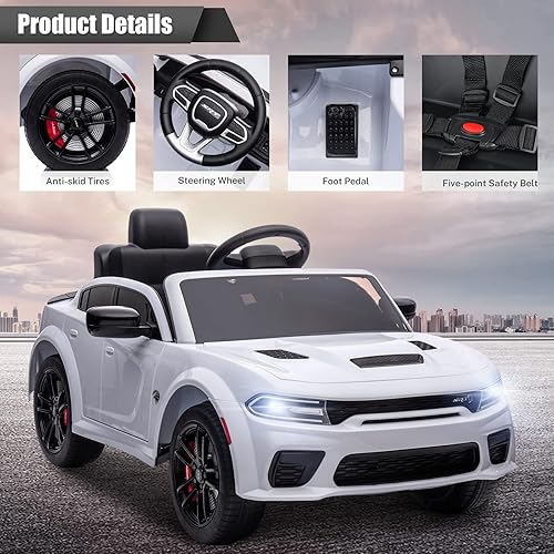 Miniatura 2 de YOFE Coche eléctrico para niños, Dodge Charger SRT Hellcat con licencia para conducir, velocidad máxima de 3.1 mph, vehículo eléctrico para niños de