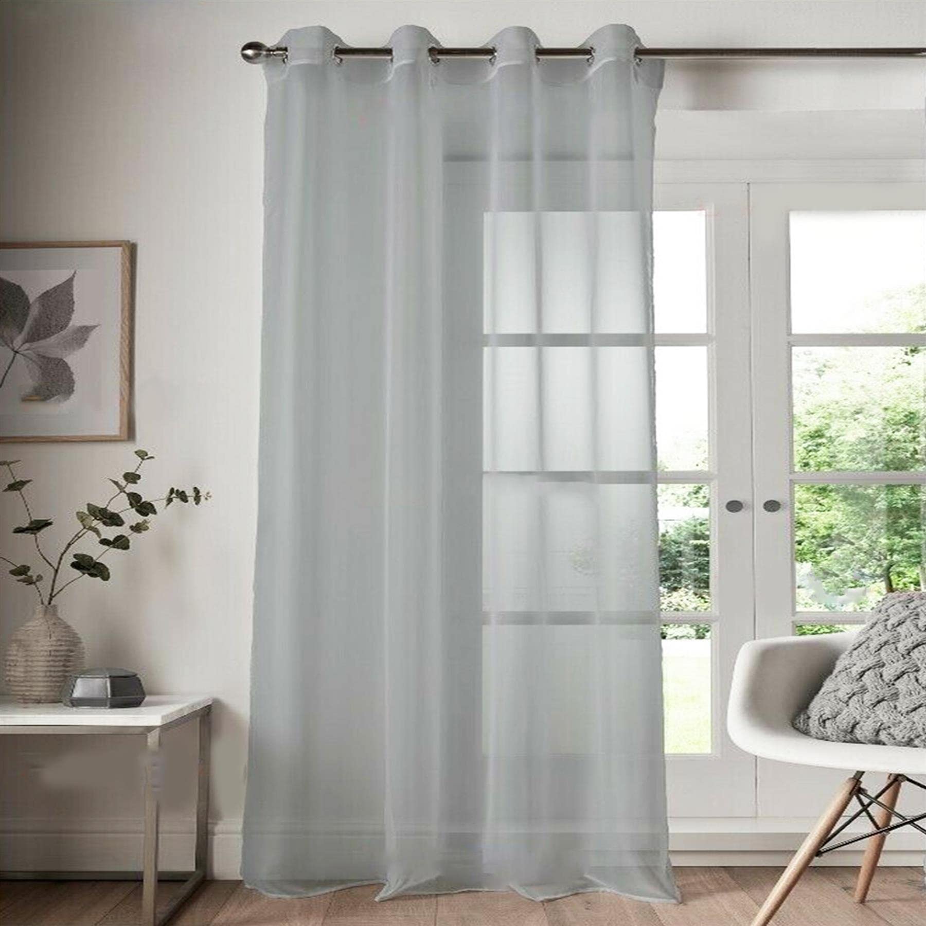 Roseley Eyelet Voile Curtain 1 Panel Mesh Light Living Room Patio Door Drape Nursery Sheer Organza Net Curtain Semi Transparent [Silver W:58'' x D:54'']